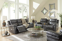 Ashley Furniture - Edmar Power Reclining Sofa and Loveseat in Grey Leather